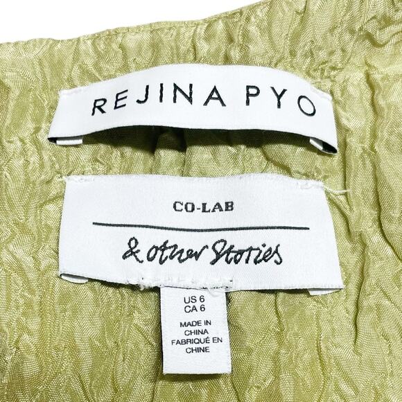 REGINA PYO x & OTHER STORIES Textured Mulberry Silk Knotted Green Top Size 6 - Picture 7 of 8